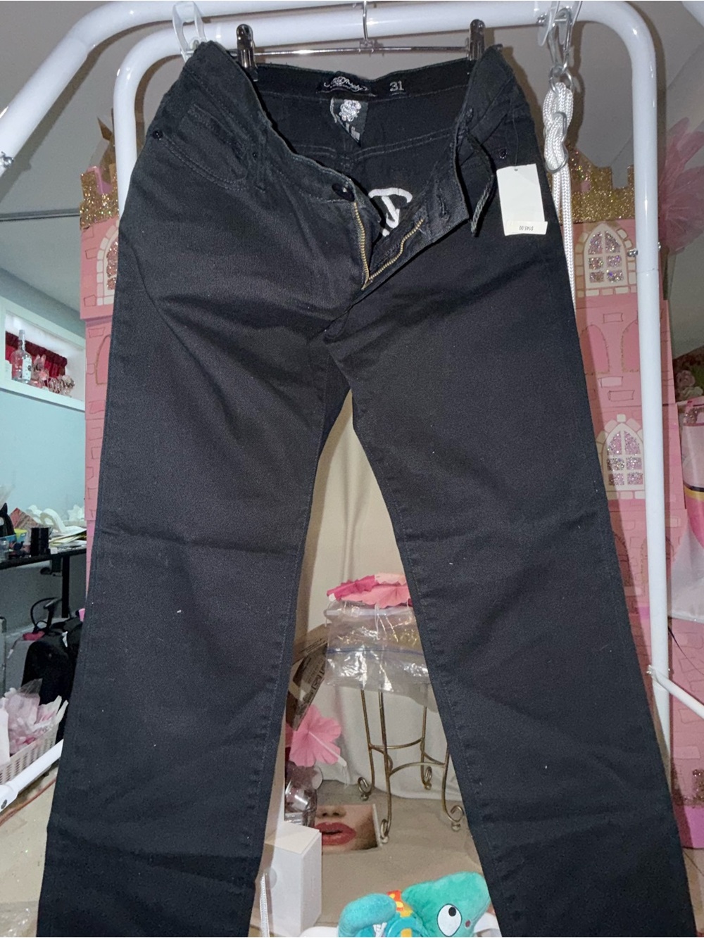 Ed Hardy Black Pants with White Graphic Detail